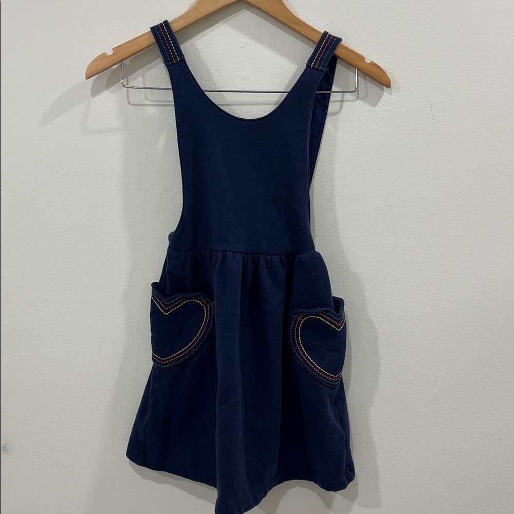 Mini Boden Heart Pocket Cosy Pinafore Navy Blue Dress - Picture 4 of 6